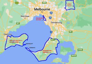 map of cycle tours in melbourne, all routes